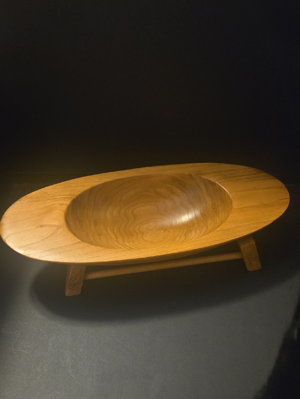Hand-Carved Wooden Serving Bowl With Stand. Elm Wood.